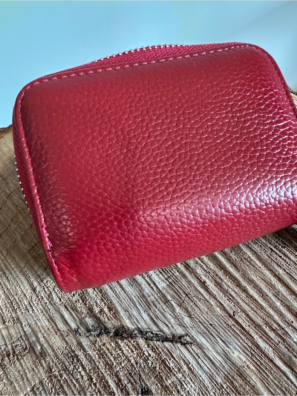 Double Zip Small Wallet Coin Pouch - Red - Picture 4 of 9